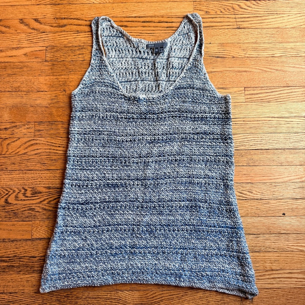 VINCE Crochet Linen Silk Tank Top Womens XS Y2K Earthy Beach Resort Cottage Hipp